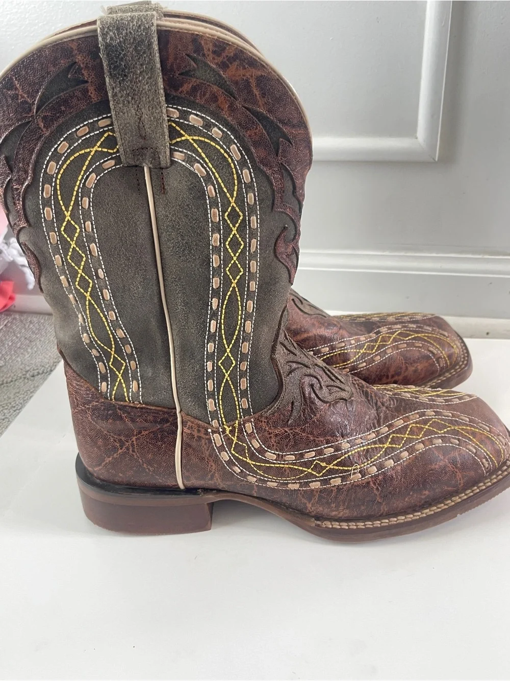 Dan Post Men’s 10.5 D Inlay Leather Square Toe Boots Western Rodeo Leather - Picture 3 of 7